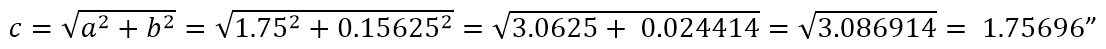 c = sq.rt.(a^2 + b^2) = approx. 1.75696